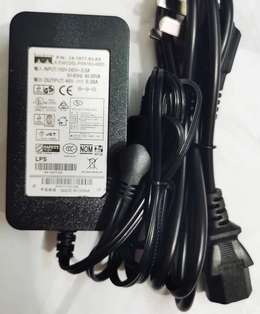 *Brand NEW*CISCO IP 7960 7940 7941G 7912G PSA18U-480C P/N:34-1977-03 AO 48V 0.38A AC ADAPTER Power Supply