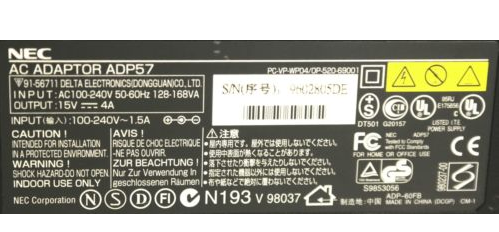 New 15V 4A NEC ADP57 PC-VP-WP04 Versa LX, LXi, SX, NO PC AC Adapter - Click Image to Close