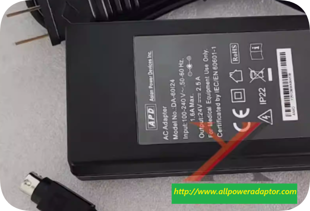 *Brand NEW*APD Asia Source 24V 2.5A Power Adapter DA-60I24 for Non-invasive Sleep Aspiration Machines: 4-pin 3