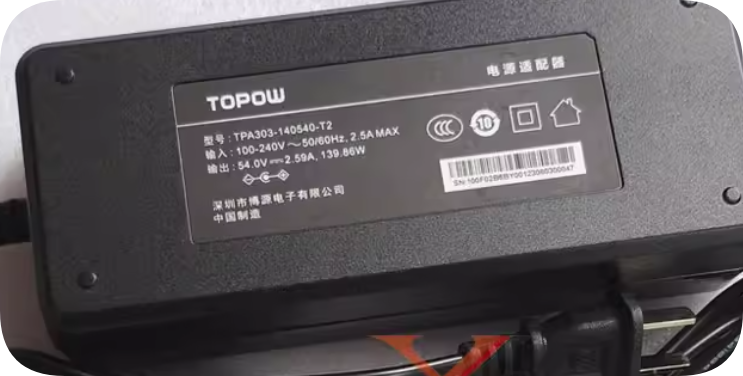 *Brand NEW*TOPOW 54.0V 2.59A Power Adapter TPA303-140540-T2 Charging Cable Transformer 139.86W