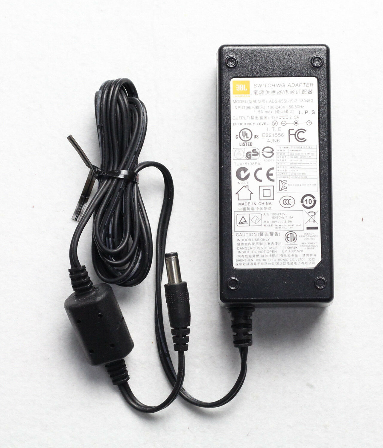 Switching Power Supply AC Adapter JBL ADS-65SI-19-2 18045G 18V-2.5A UPC: Does not apply Model: ADS-65SI-19-2
