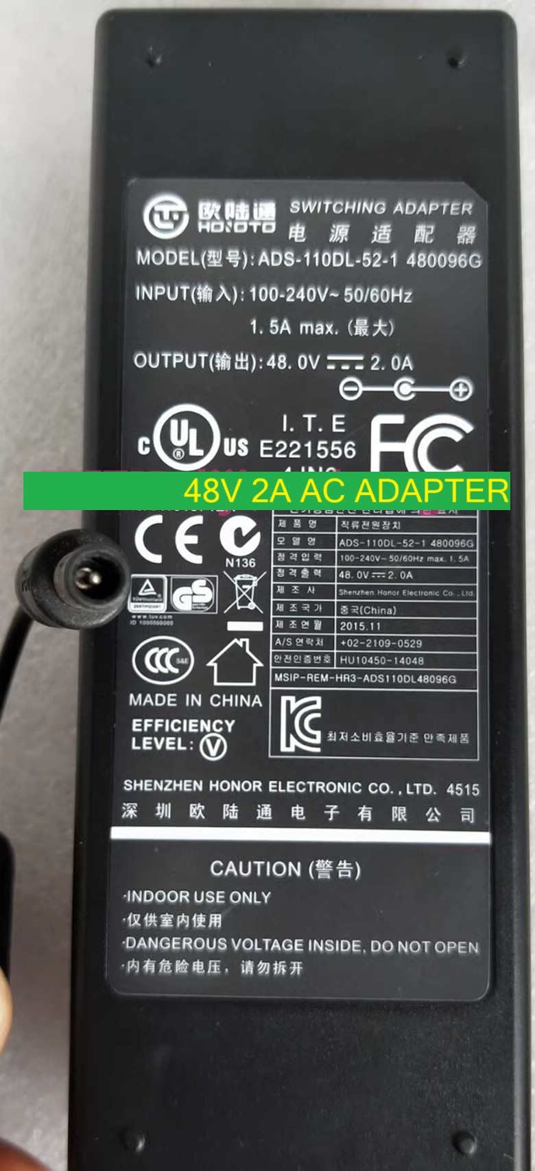 *Brand NEW*HONOR DH-NVR3208-P ADS-110DL-52-1 480096G 48V 2A AC ADAPTER Power Supply
