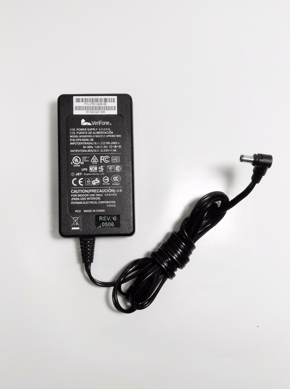 NEW 9V 4A VeriFone UP036C1090 CPS10936-3B AC Adapter