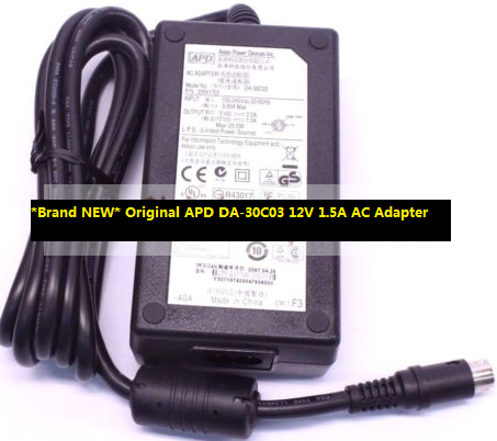 *Brand NEW* Original APD DA-30C03 12V 1.5A AC Adapter