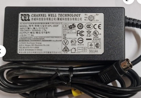 GENUINE CWT CHANNEL WELL TECHNOLOGY AC ADAPTER KPL-060F 12V 5A 4 PIN DIN Compatible Brand Universal Output Cu
